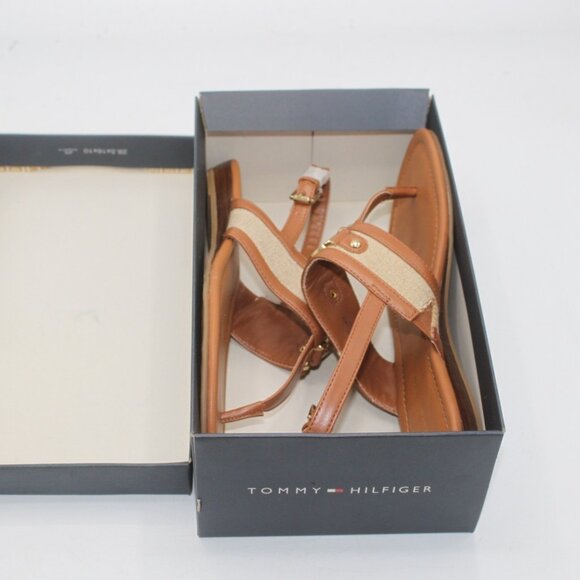 Tommy Hilfiger Women's Twjena Logo T-strap Flat Sandals Brown Size 10 Brand New - Picture 6 of 6